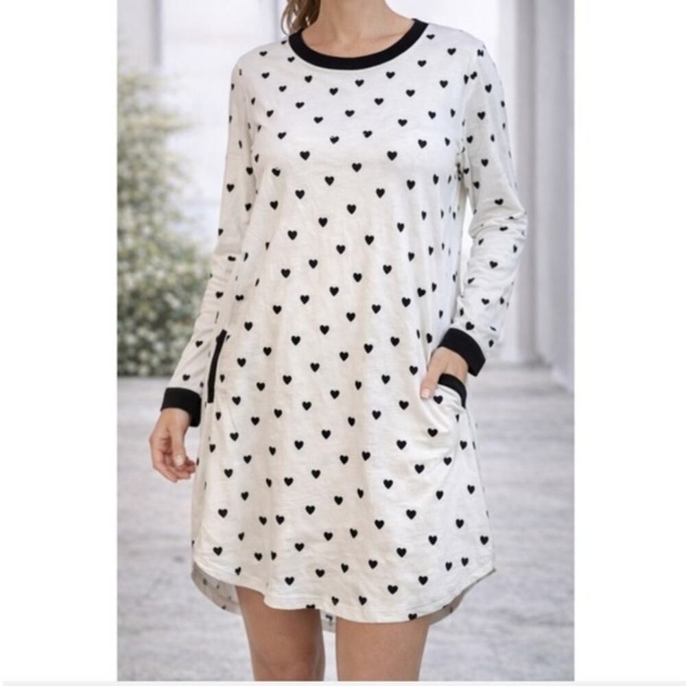 Kate Spade Dream A Little Dream Heart Sleep Shirt Nightgown White/Black Size Med